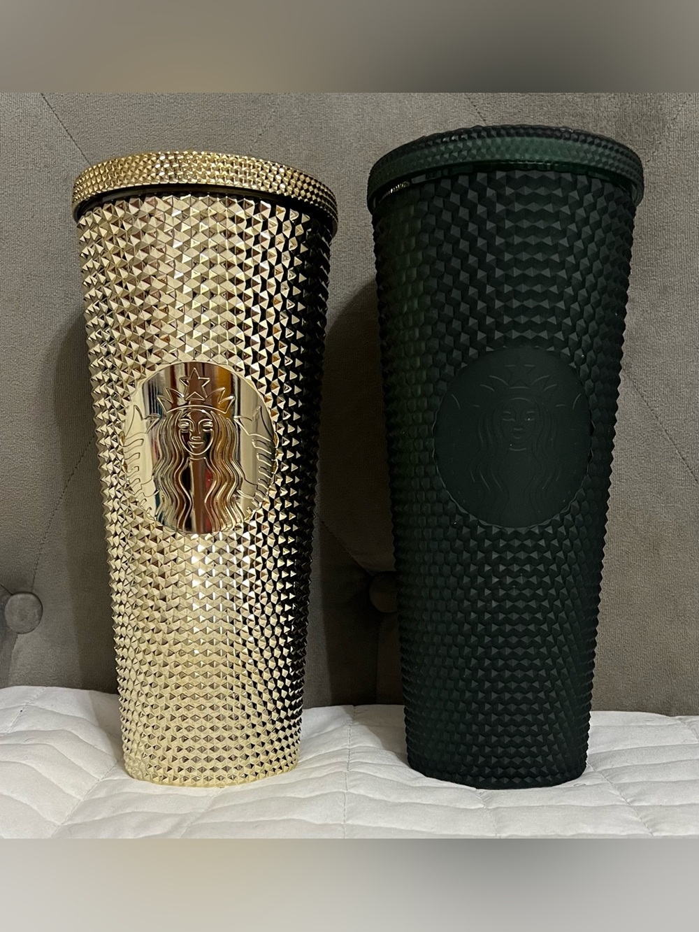 Starbucks Dark Green Matte Studded & Holiday Edition Gold Venti Tumbler Cups